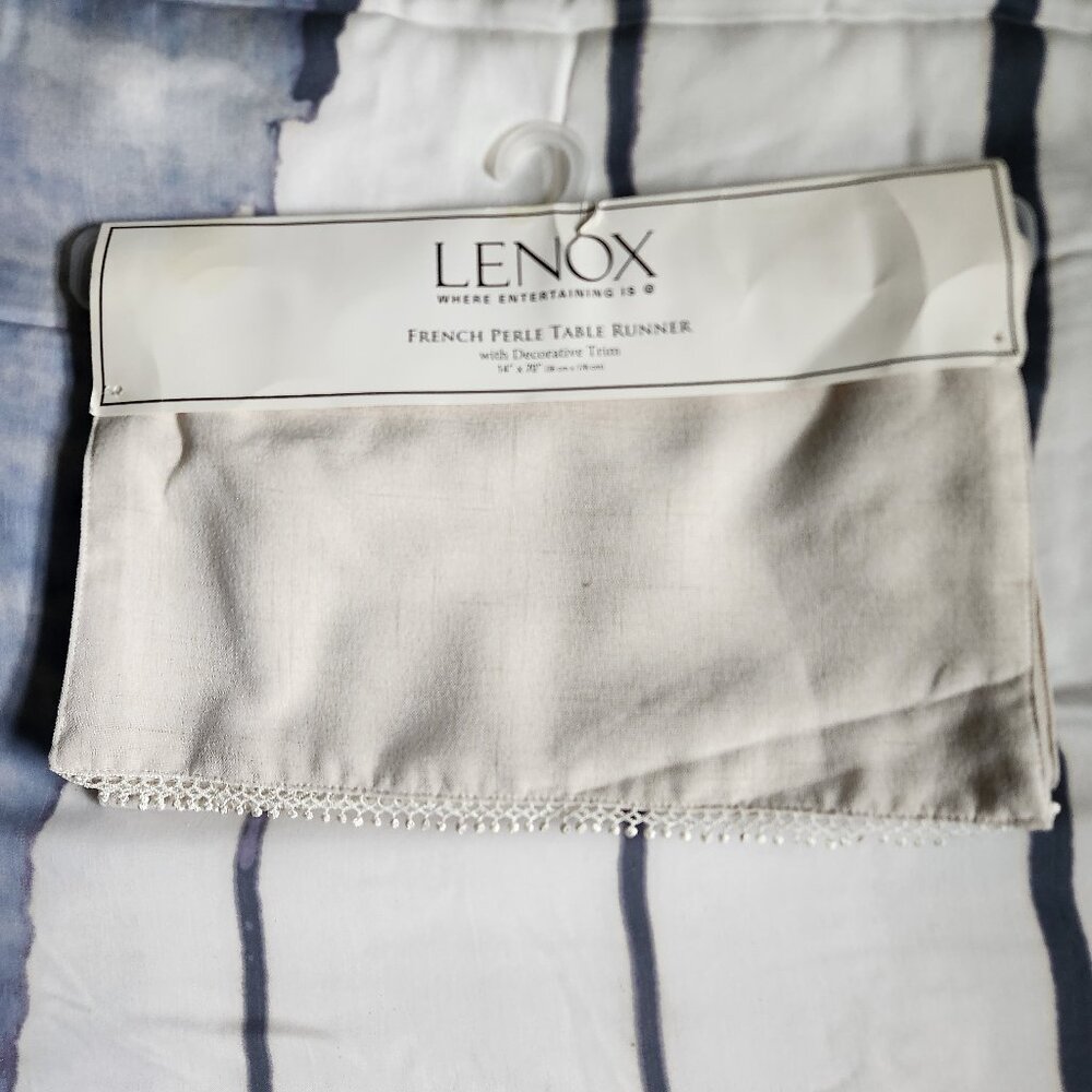 Lenox French Perle Table Runner With Decorative Trim 14" x 70"